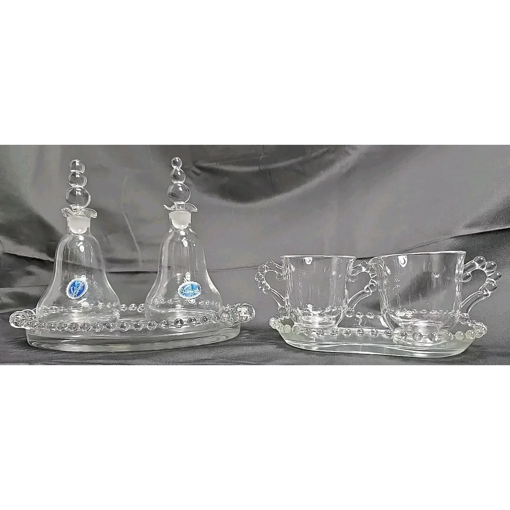 VTG Imperial Glass 8Piece Elegant Shape Cruet Set W/Trays,Creamer‎ & Sugar Cups!